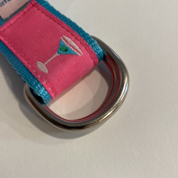 Douglas Paquette Belt Jacquard Ribbon D Ring Pink Cocktails Drinks Size M - Picture 7 of 8